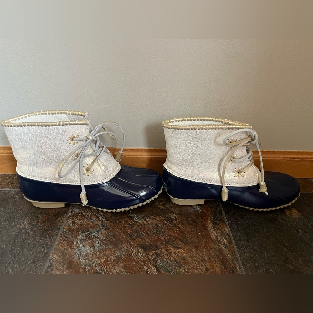 Women’s Jack Rogers Chloe blue & metallic duck waterproof ankle boot. Size 9 - Picture 3 of 14